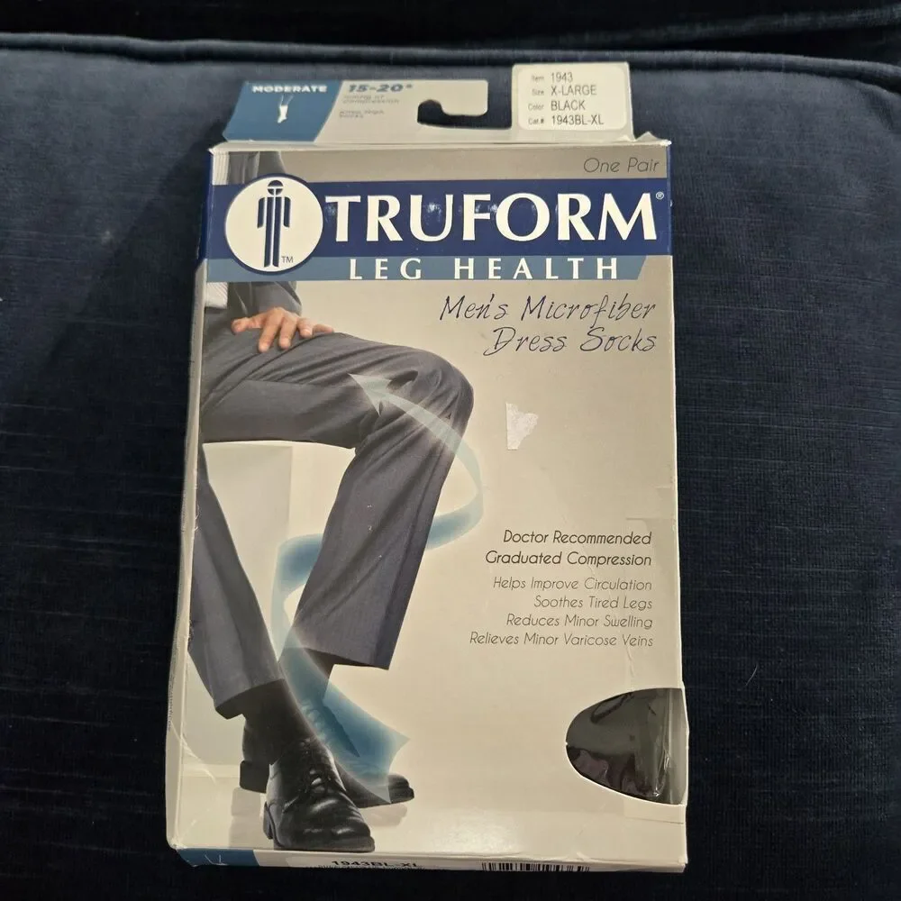 Truform Men Size Black Compression Knee Dress Socks - Size XL